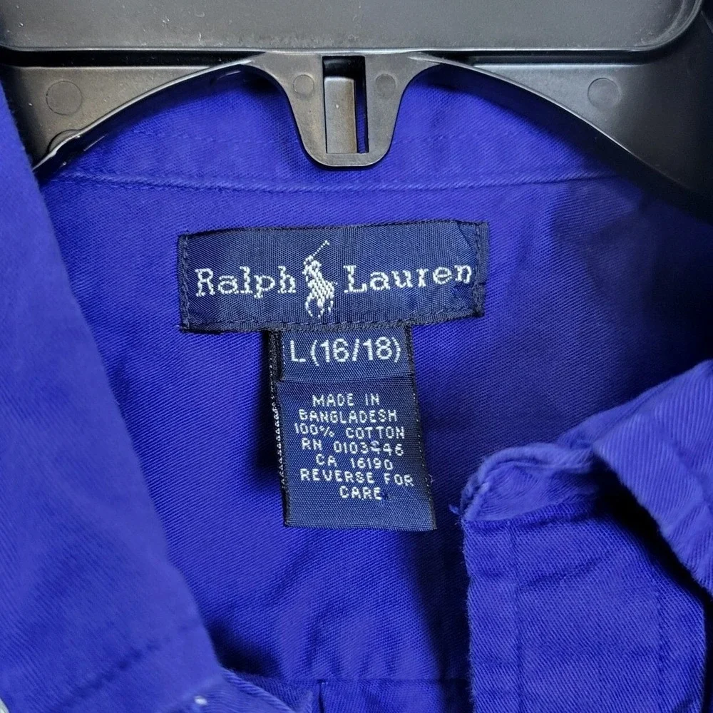 Ralph‎ Lauren Boy Dark Blue Long Sleeve Preppy Button Oxford Shirt Large Classic